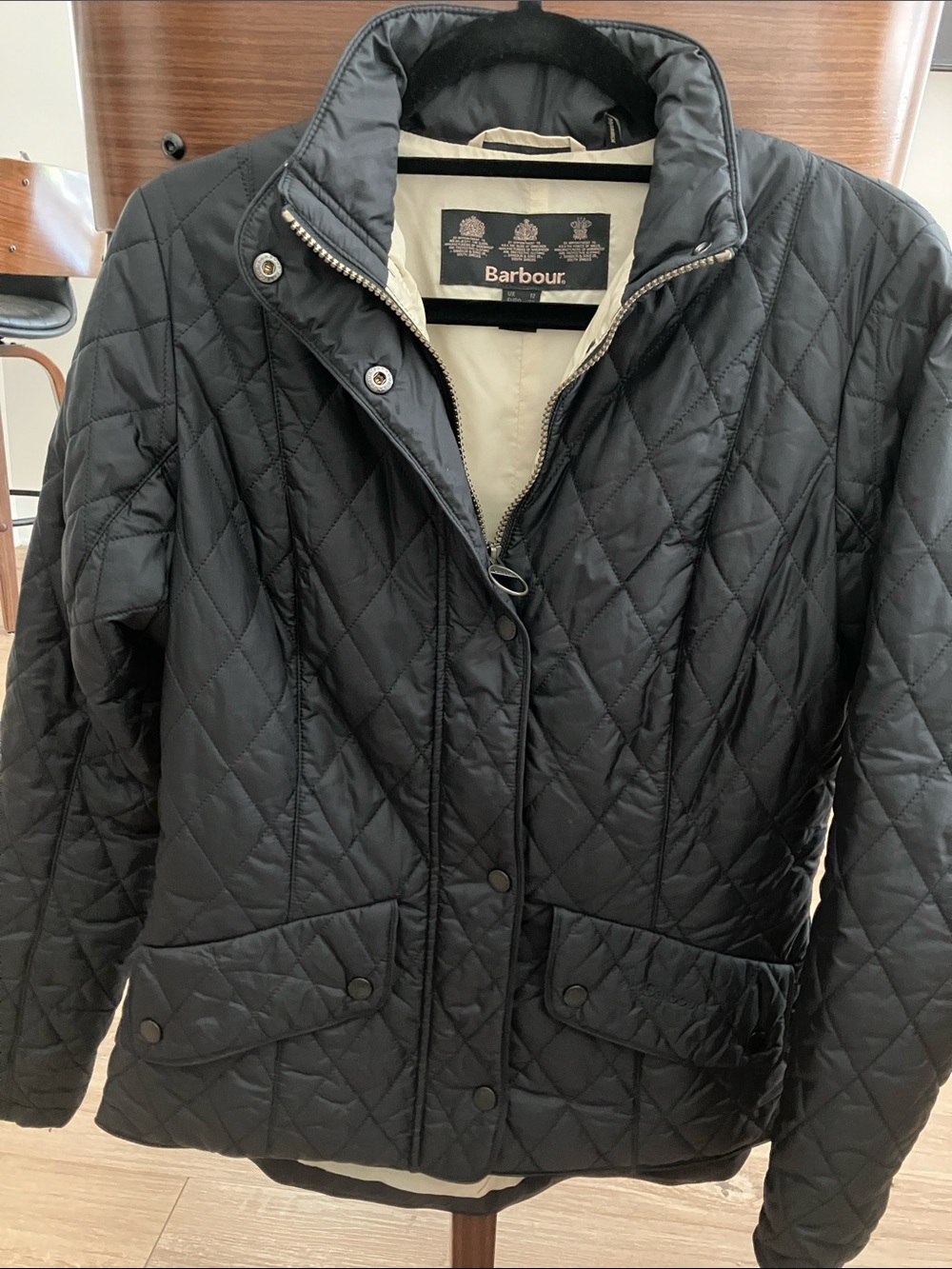Barbour Black Quilted Puffer Jacket with Cream Lining